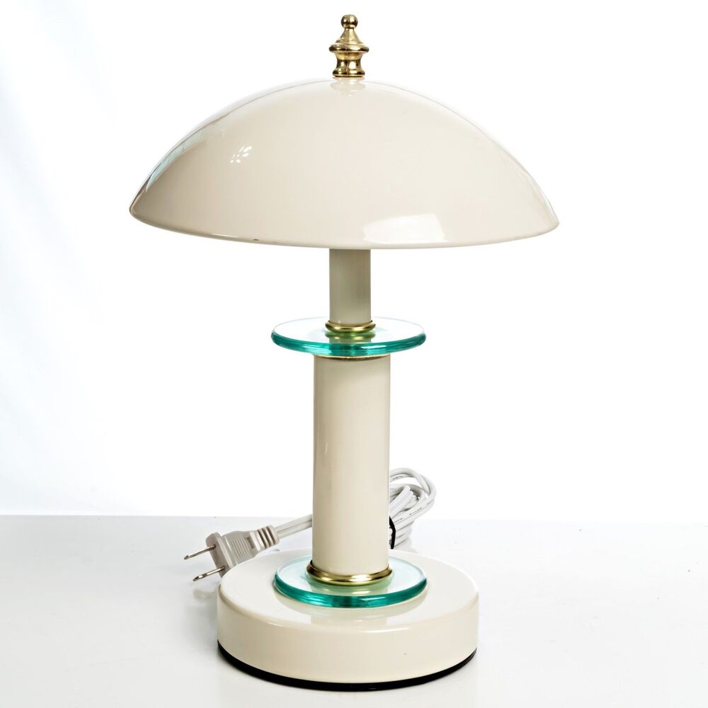 MCM Style Mushroom UFO Table Lamp Vintage White Beige Postmodern Retro 12"